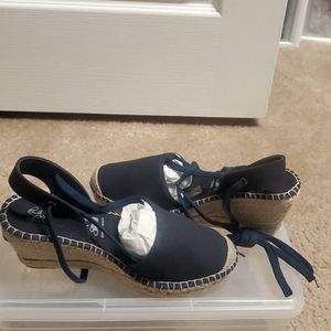 Wedge Sandal, Blue, Size 6, Navy Blue
